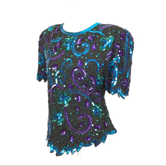 LAURENCE KAZAR New York Vintage Sequin Top Large - Picture 2 of 8